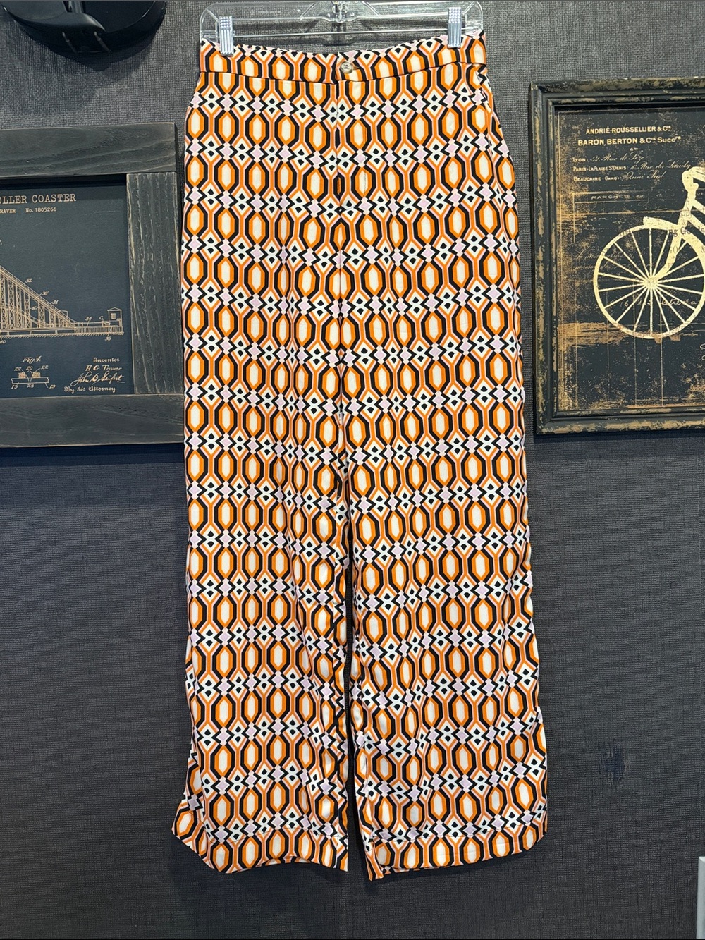 Sanctuary Orange , Pink, dark Navy-black, and White Geometric Maxi Skirt